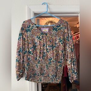 Maeve Floral Blouse in Blue and Pink